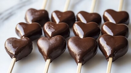Obraz premium Heart-Shaped Chocolate Treats on Sticks Perfect for Celebrations and Sweet Occasions