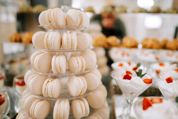 Delicious pastries displayed elegantly at a dessert buffet during a festive event