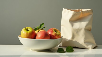 Apples In Bowl Beside Reusable Bag