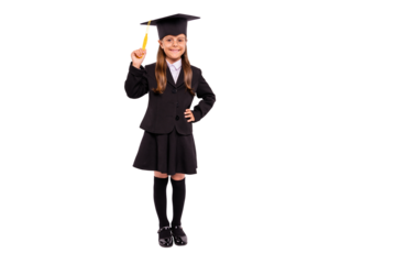 Full length body size view of her she nice attractive lovely intelligent cheerful cheery confident content pre-teen girl student scientist isolated over light white grey background