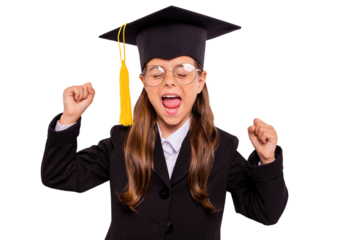 Close-up portrait of her she nice attractive intelligent cheerful pre-teen girl scientist student having fun rejoicing isolated on light white grey background