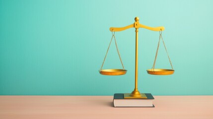 Golden Scale of Justice on Book Against Soft Blue Background in Law and Order Context for Stock Photography
