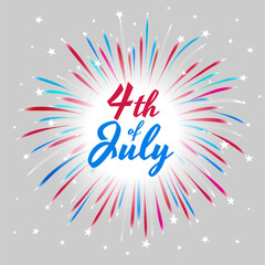 4th of july us independence day. Fourth of July national holiday of the usa. Happy independence day greeting card, banner. White background, fireworks as american flag. Vector illustration