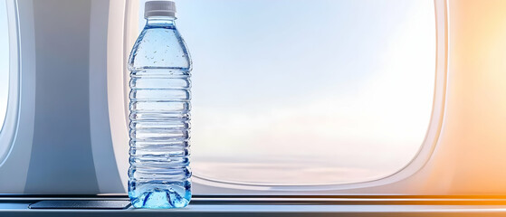 Plastic Water Bottle By Airplane Window