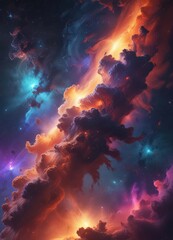 Abstract swirling nebulae, vibrant cosmic dust clouds,  starfield,  background
