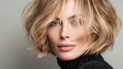 Naklejka premium Blunt Bob with Choppy Layers for woman. 
