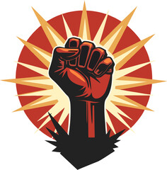 Revolutionary Vector Fist with Radiant Starburst – Bold Symbol of Power, Unity, and Protest