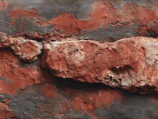 Fototapeta premium Close-up of rough medieval wall texture with red and gray stone