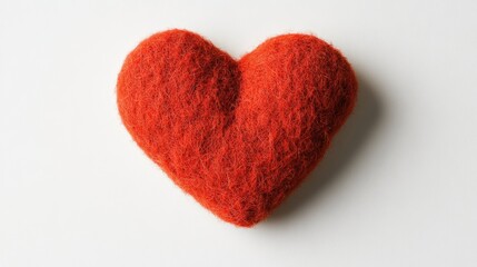 Handcrafted red felt heart on white background for concept of love and affection