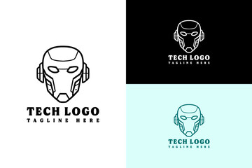 illustration of robot face with patterns, icon, minimal, vector logo for deep learning, data center, artificial intelligence, automation, internet of things, fintech, database, tech, and more