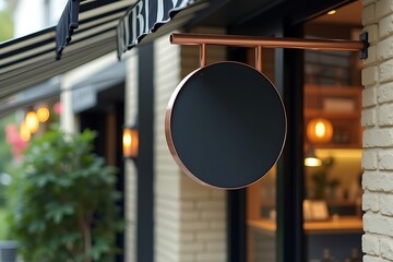 Blank round sign mockup for shop or cafe storefront branding and advertising outdoor signage template design 
