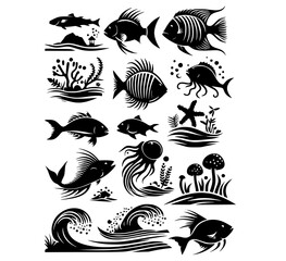 Swimming Fish Silhouette Logo Vector