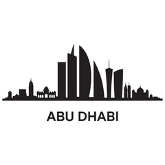 Fototapeta premium Abu Dhabi skyline horizontal banner. Black Abu Dhabi, United Arab Emirates. Vector template for your design. Vector black silhouette. with white background