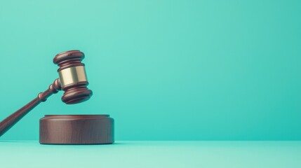 Wooden Gavel with Sound Block Against a Light Blue Background Symbolizing Justice and Legal Proceedings