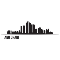 Obraz premium Abu Dhabi skyline horizontal banner. Black Abu Dhabi, United Arab Emirates. Vector template for your design. Vector black silhouette. with white background