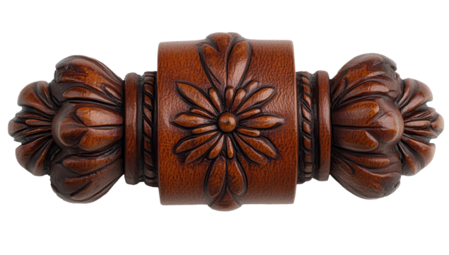 Ornate,  wooden curtain finials