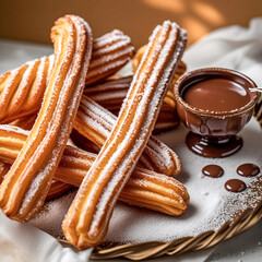 Golden Mexican Churros with Chocolate Sauce