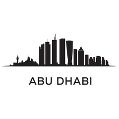 Fototapeta premium Abu Dhabi skyline horizontal banner. Black Abu Dhabi, United Arab Emirates. Vector template for your design. Vector black silhouette. with white background