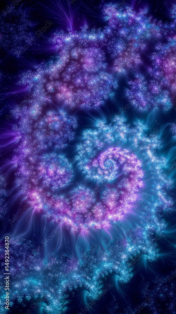 Poster vibrant fractal patterns in neon colors with abstract design elements