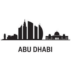 Obraz premium Abu Dhabi skyline horizontal banner. Black Abu Dhabi, United Arab Emirates. Vector template for your design. Vector black silhouette. with white background
