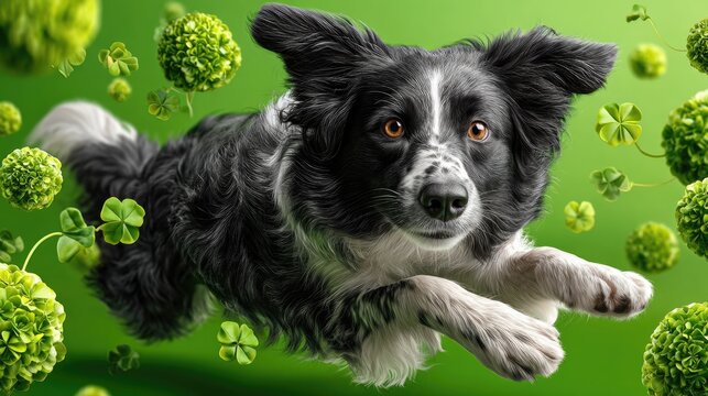 Border collie leaning in the air with clover
