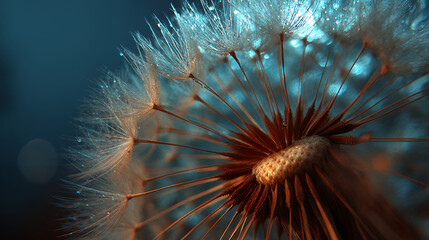 Captivating close up unveils delicate beauty of dandelion seed head, inspiring sense of wonder and serenity with its ethereal form