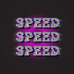 Glitch distorted background vector data signal. art poster word speed. Black, purple colors art project. Editable illustration.