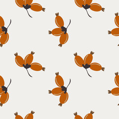 Rosehip berry pattern on print. Sample for printing on wrapping paper, wallpaper, upholstery fabric. Seamless pattern in autumn shades. Fragment of the general canvas. Hand drawn. Vector illustration
