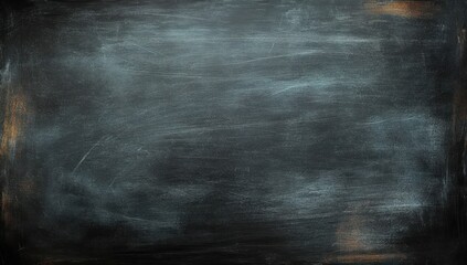 Empty dark blackboard with chalk smudges and worn edges evoking a rustic and vintage classroom atmosphere
