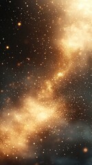 Naklejka premium Golden glowing dust particles scattered in a dark space creating a shimmering and magical effect