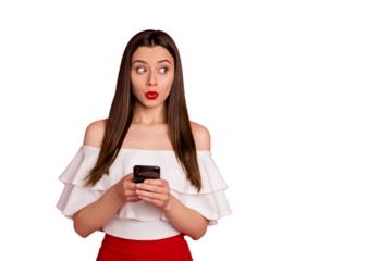 Portrait of her she nice-looking attractive lovely lovable glamorous winsome well-groomed feminine girlish flirty coquettish cheerful cheery lady chatting isolated on bright vivid shine red background