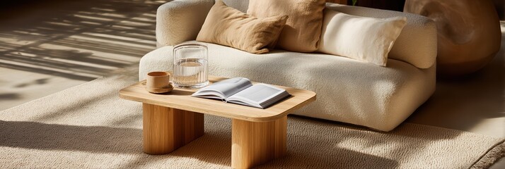 Cozy Minimal Living Room with Beige Sofa and Coffee Table is a professional-grade stock image suitable for editorial use, social storytelling, cultural representation, and marketing visuals.