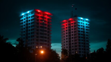 Naklejka premium Illuminated Residential Towers at Night