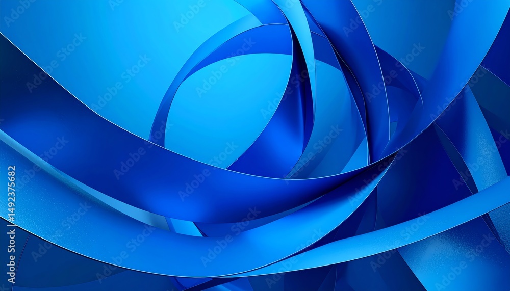 Poster vibrant blue abstract ribbons intertwine, creating a dynamic and fluid visual effect, perfect for mo