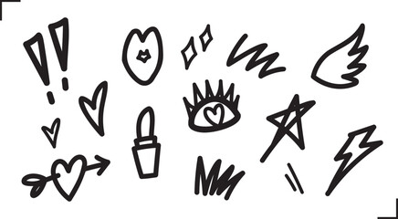 hand drawn fashionable doodle style graphic element vector set for decorating fashion artwork 
