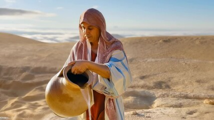 Samaritan woman with a clay water jug. Video for Christian evangelical publications	