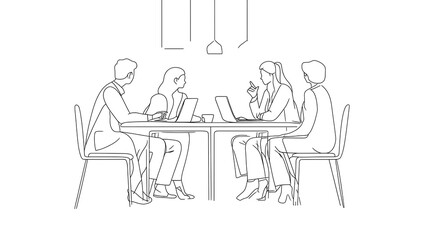 Fototapeta premium Minimalist line art of a business team collaborating on a project