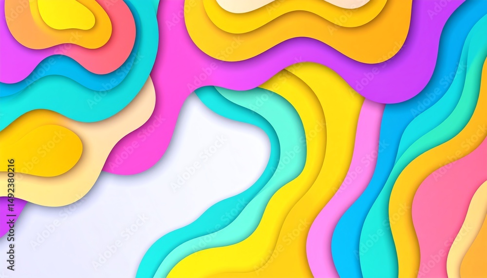 Poster colorful abstract shapes swirl together, creating a vibrant and dynamic pattern with a playful mix o