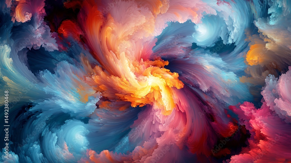 Poster abstract whirlwind of colors swirls in digital painting with vibrant energy for scene set in modern 