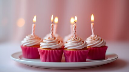 Pink Birthday Cupcakes with Candles Sweet Treats