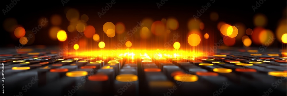 Poster abstract digital background with glowing neon lights and binary code