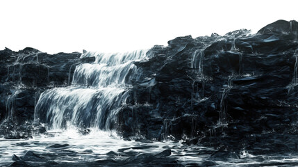 Waterfall with flowing water over dark rocks creating peaceful natural scene