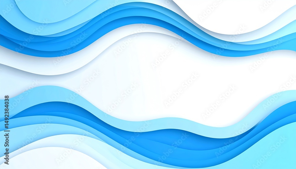 Poster abstract wavy layers in varying shades of blue create a modern, dynamic background, evoking a sense 