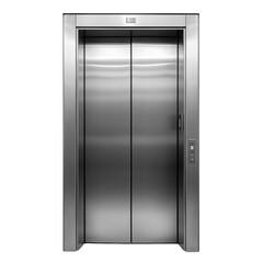 Closed stainless steel elevator door with modern design and smooth surface