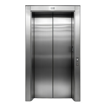 Closed stainless steel elevator door with modern design and smooth surface