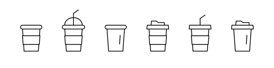 Coffee cup. Paper cup line icon. Tea mug. Hot drink cup vector set.