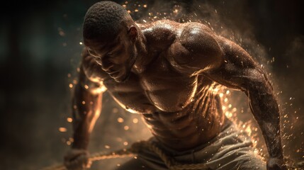 Hardcore fitness training settinee bodybuilder doing cable crunches at the gym captivating workout visuals for cardio enthusiasts