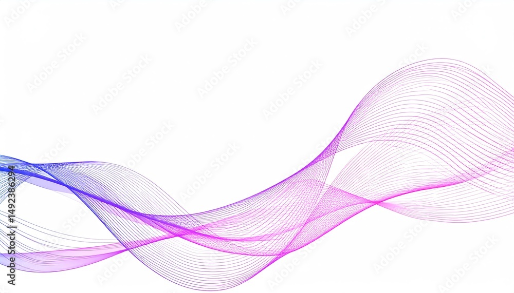 Poster a flowing abstract design featuring smooth purple and pink wave patterns on a white background