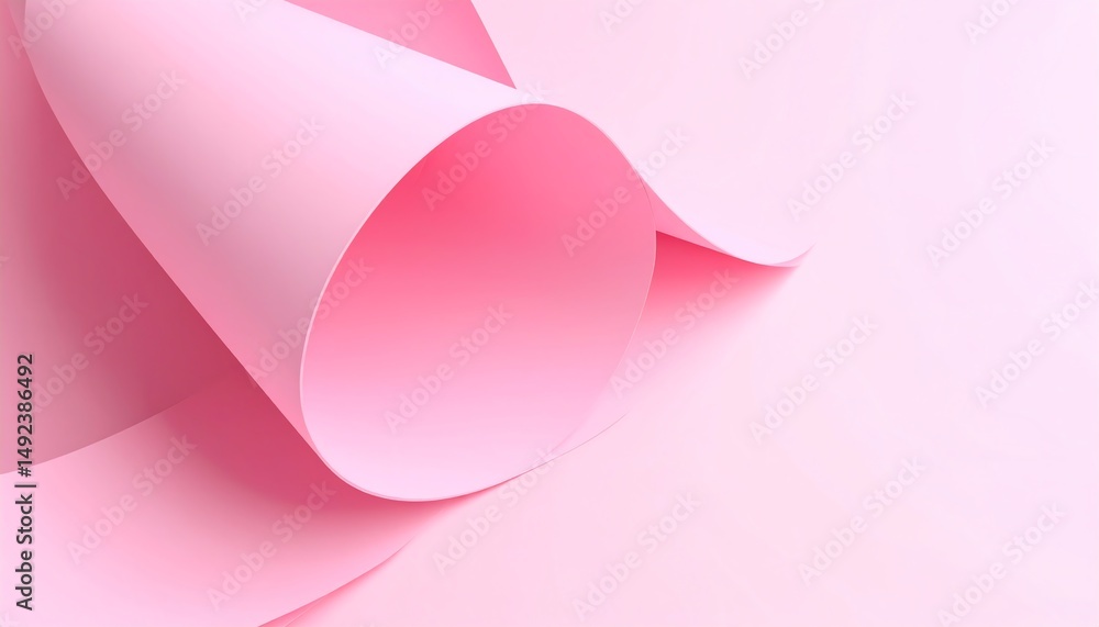 Poster soft pink paper curves gracefully, creating a gentle and calming aesthetic. the smooth texture and g