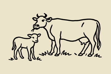 cow and calf outline vector illustration © Victoria